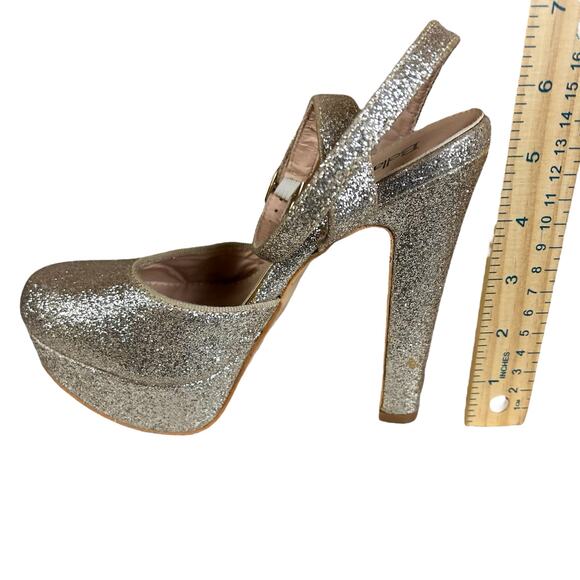 Bella Marie Platform Sandals Women Sze 7 Glitter Heels Event Glam 5" Heels Shoes - Picture 11 of 12